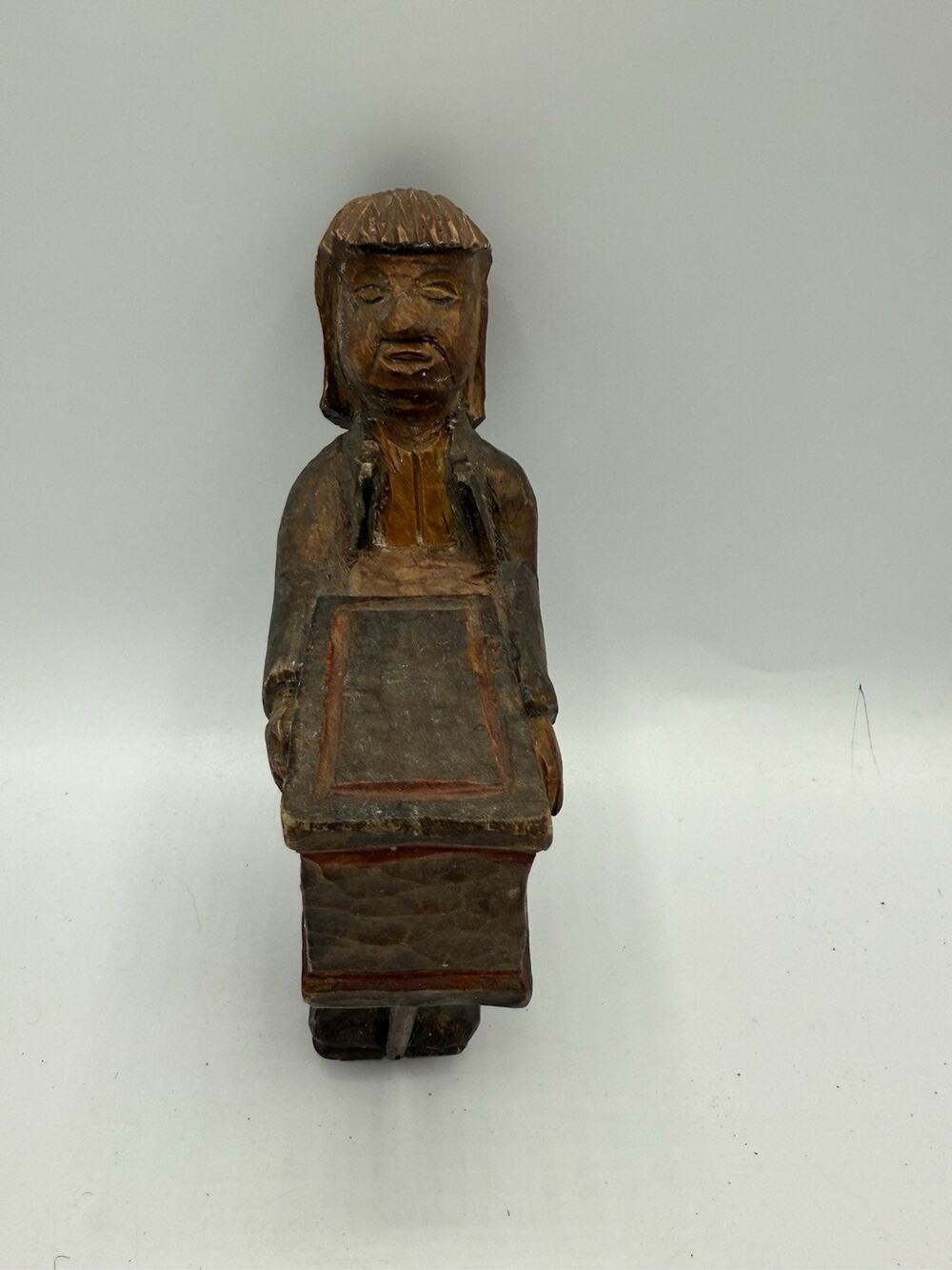 Vintage Hand Carved Wood Musician Figure Folk Art Wales Souvenir 8.5”